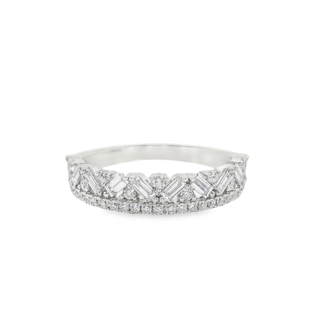 18kt White Gold Natural Baguette & Round Diamond Wedding Ring (.59ct)