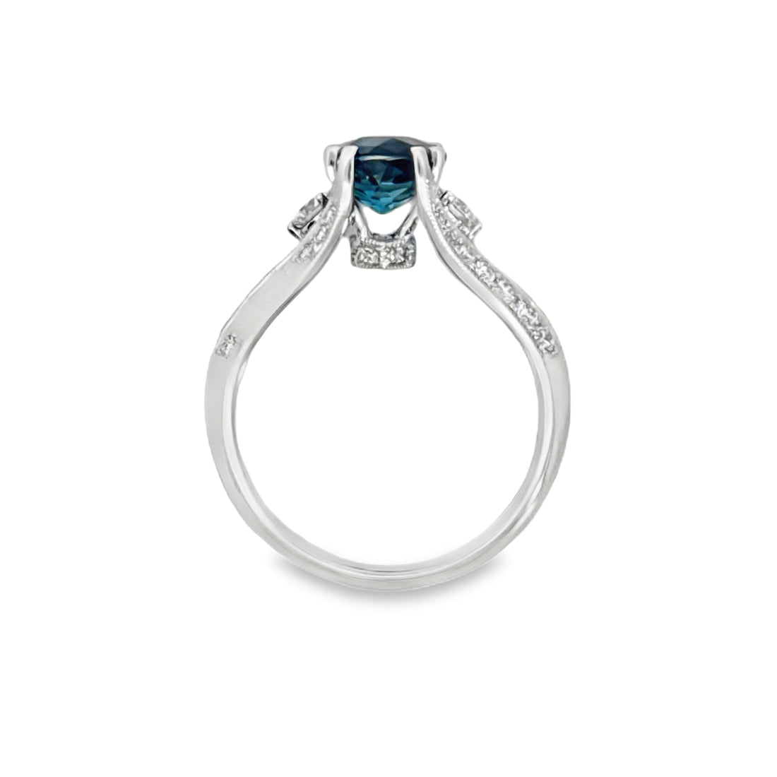 18kt White Gold Natural London Blue Topaz and Diamond Split-Shank Engagement Ring (2.09ct)