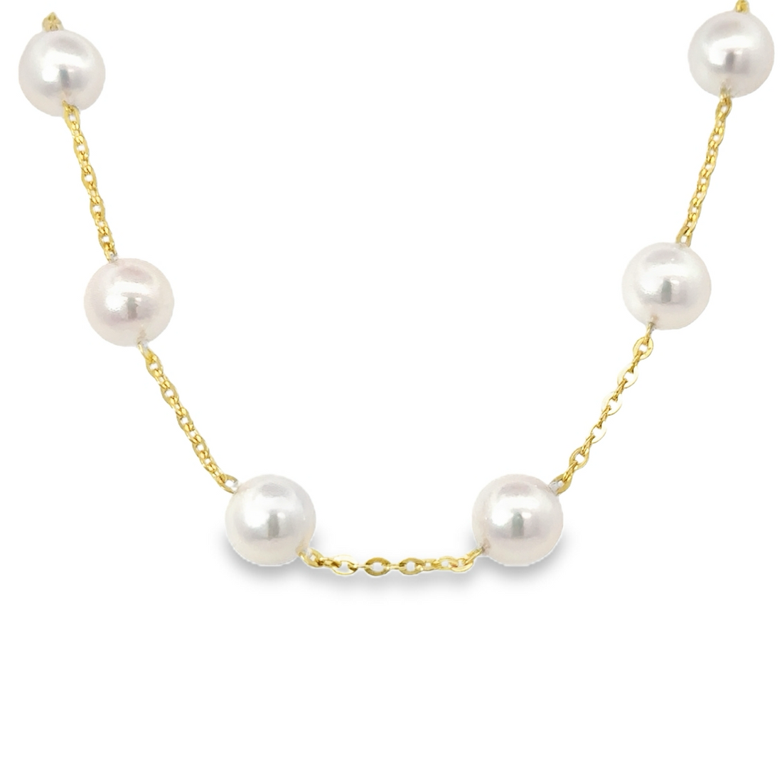 14kt Yellow Gold 18" Tin Cup Cultured Pearl (21 x 6-6.5mm) Necklace