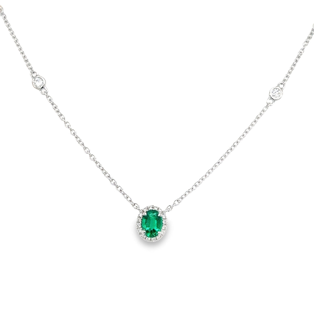 18kt White Gold Natural Emerald And Natural Diamonds Pendant (0.39ct)