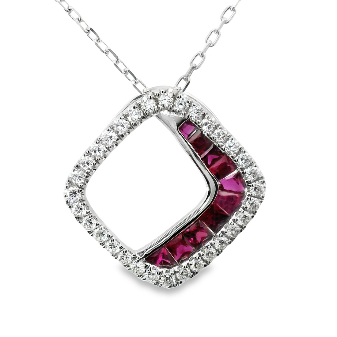 18kt White Gold Natural Diamonds And Natural Rubies Pendant (0.75ct)
