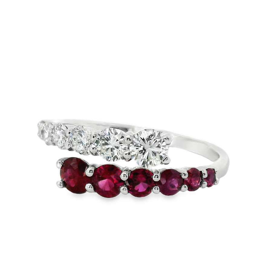 18kt White Gold Natural Round Rubies and Natural Round Diamonds Ring (1.09ct)