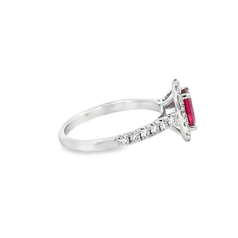 18kt White Gold Oval Natural Ruby and Round Natural Diamonds Ring (1.63ct)