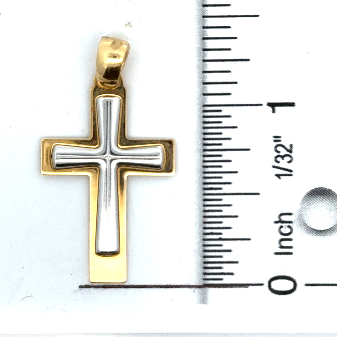 18kt Two-Tone Gold Italian Made Cross Pendant (1.88g)