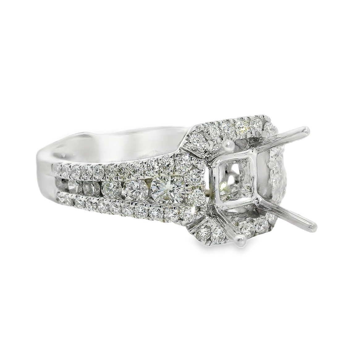 18kt White Gold Round Diamond Halo Semi-Mount Ring (.77ct)