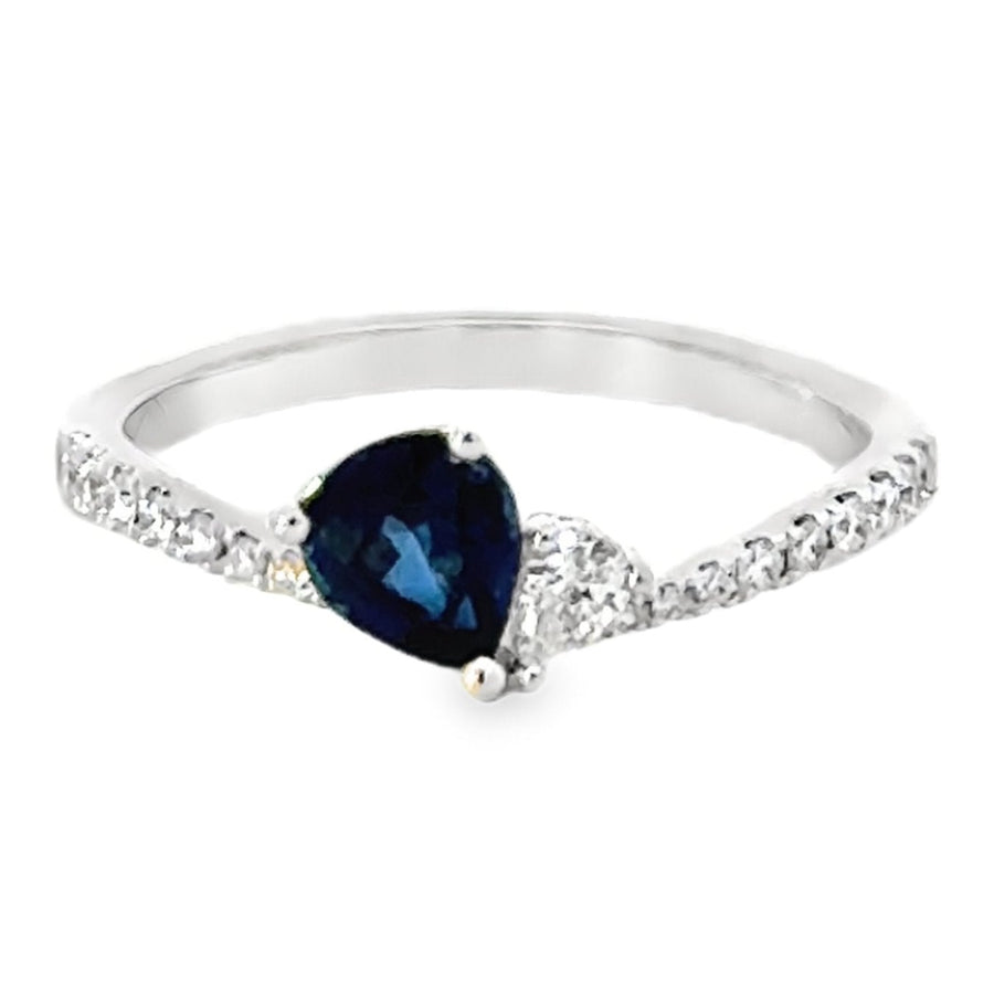 18kt White Gold Pear Natural Sapphire and Pear Natural Diamond Free Form Ring (.86ct)