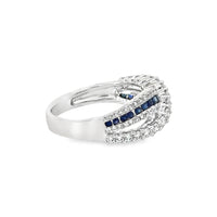 18kt White Gold Round Natural Diamonds and Round Natural Sapphires Ring (1.02ct)