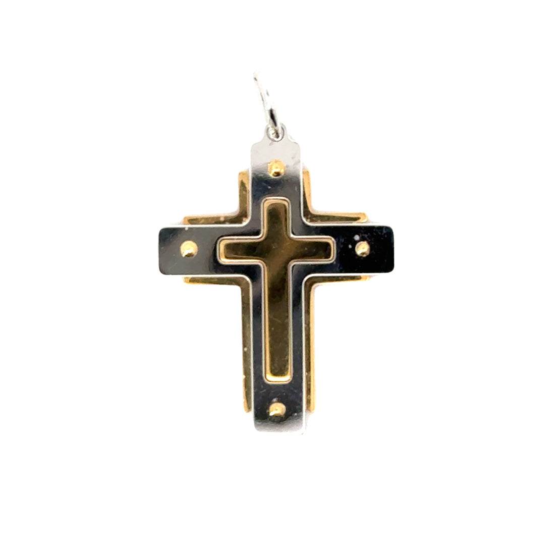 18K Two-Tone Gold Italian Made Cross Pendant (3.39g)