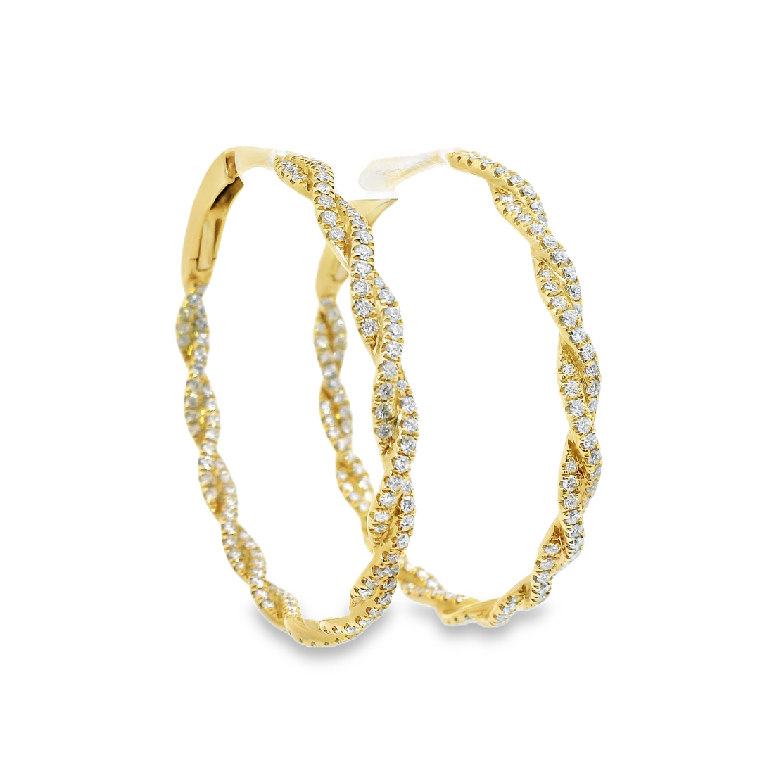 18kt Yellow Gold Natural Diamonds Twisted Hoop Earrings (2.66ct)