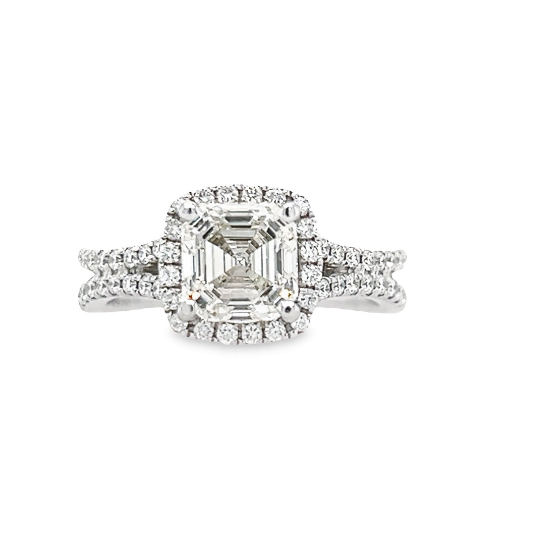 18K White Gold Square Natural Diamond Halo Engagement Ring (1.56ct)