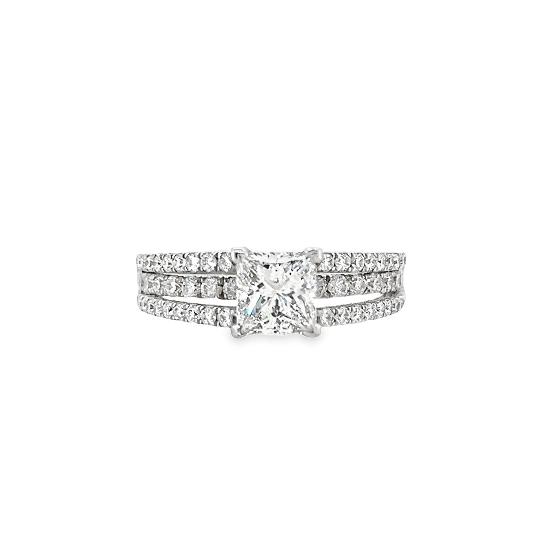 18K White Gold Split Shank Natural Princess Cut Diamond Engagement Ring (1.03ct)