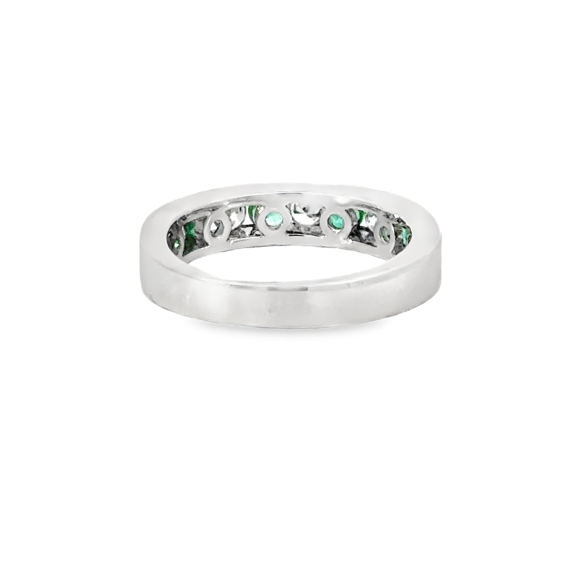 18kt White Gold Round Natural Diamonds and Round Natural Emeralds Ring (0.96ct)