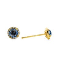 18kt Yellow Gold Natural Round Rose Cut Sapphires and Natural Round Diamonds Earrings (.85ct)