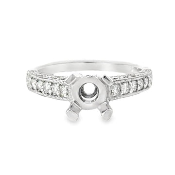 18kt White Gold Vintage Natural Diamonds Semi-Mount Ring (0.6ct)