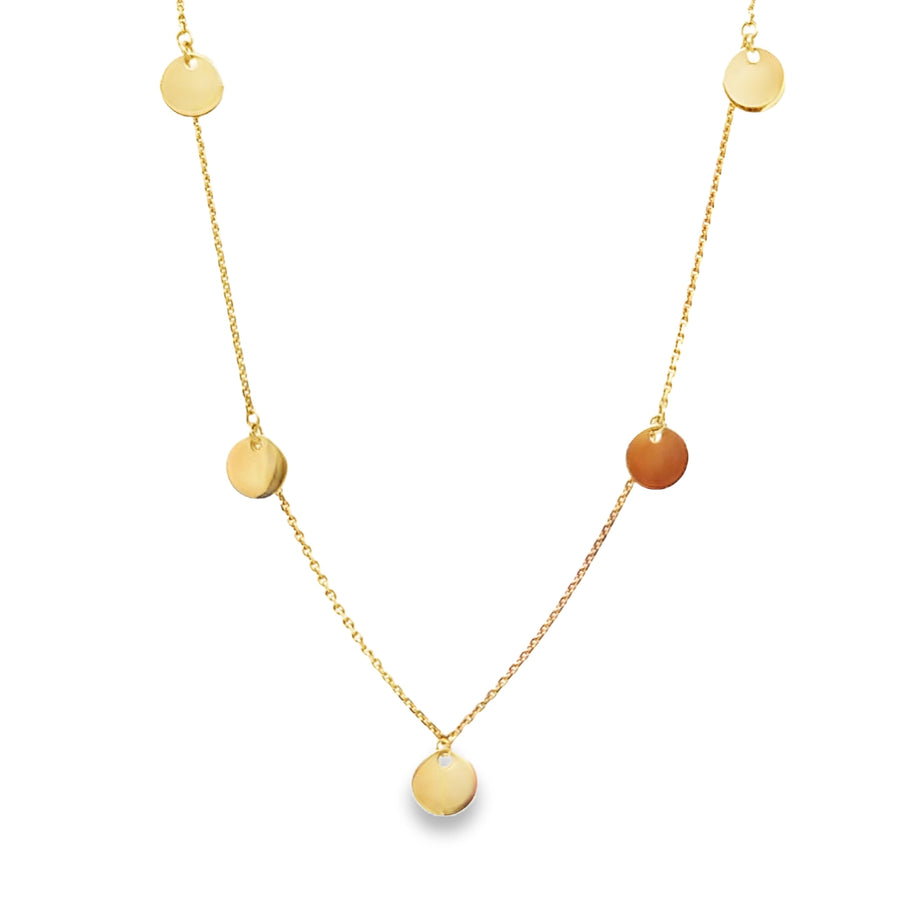 14kt Yellow Gold 6mm 10" 5-Piece Dangle Adjustable Anklet