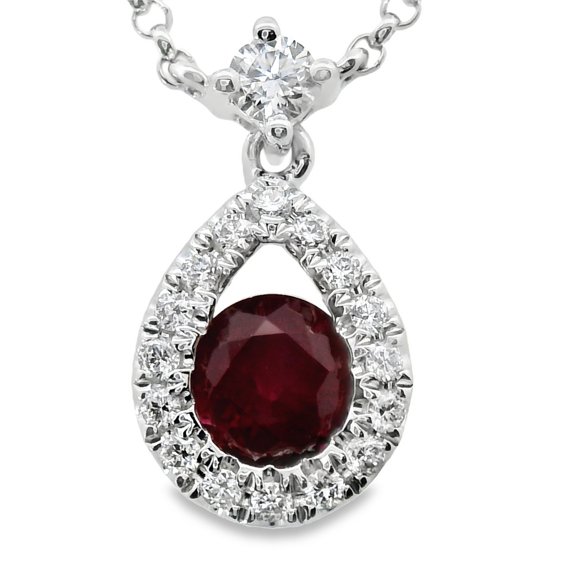 18kt White Gold Natural Diamonds And Natural Ruby Pendant (0.57ct)