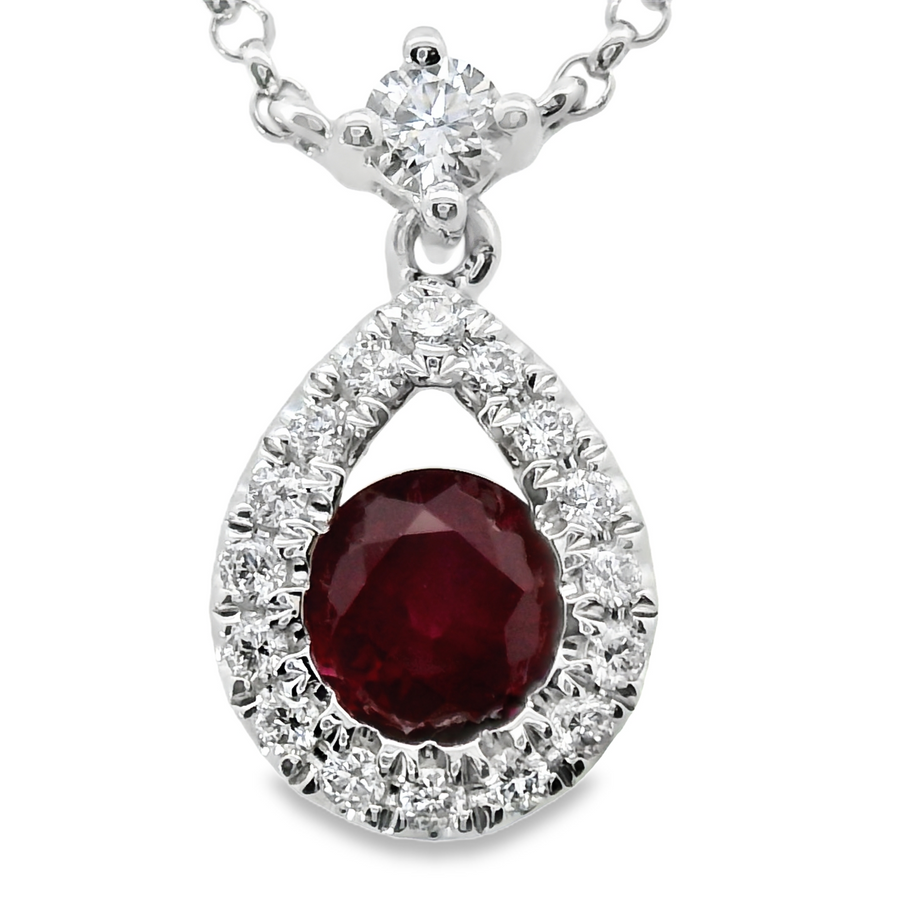 18kt White Gold Natural Diamonds And Natural Ruby Pendant (0.57ct)