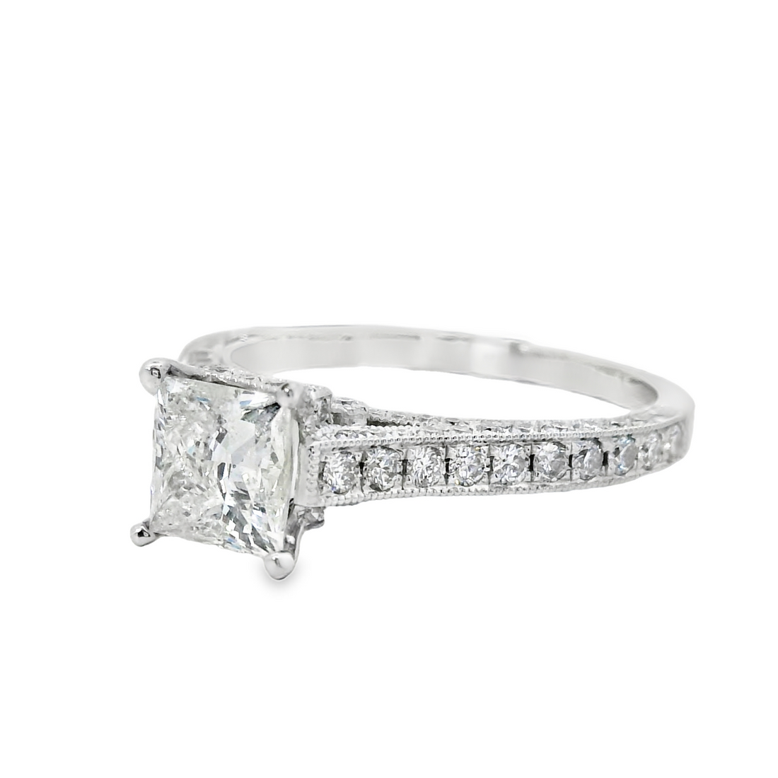 18kt White Gold Natural Princess Cut Diamond Engagement Ring (1.73ct)