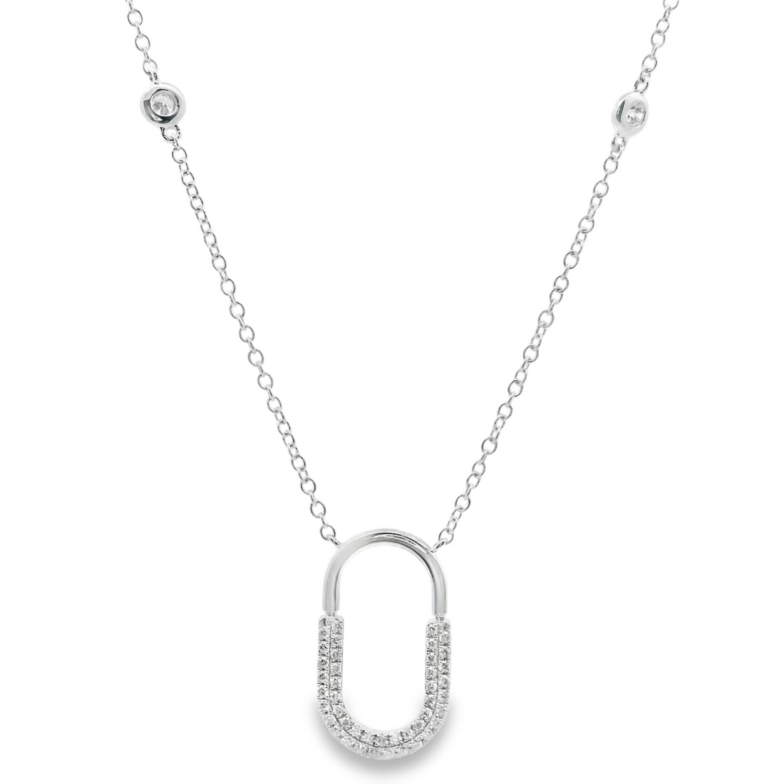 18kt White Gold Natural Round Diamond Paperclip Pendant (.26ct)