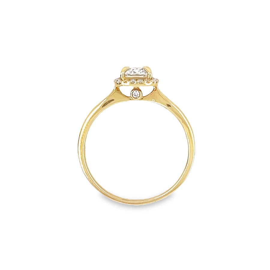 18K Yellow Gold Diamond Halo Lab Grown Diamond Ring (.74ct)