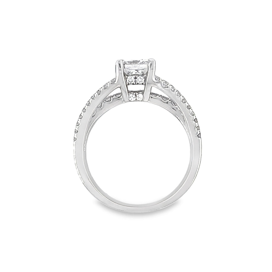 18K White Gold Split Shank Natural Princess Cut Diamond Engagement Ring (1.03ct)