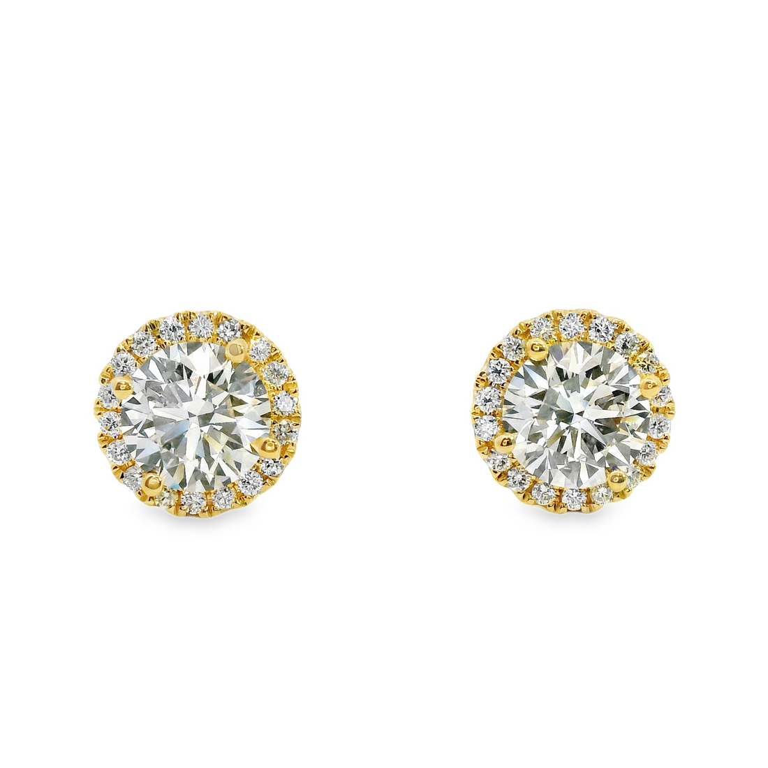 18kt Yellow Gold Lab-Grown Round Diamonds and Natural Full Cut Diamonds Halo Earrings (2.24ct)