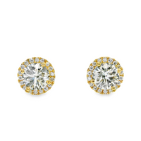 18kt Yellow Gold Lab-Grown Round Diamonds and Natural Full Cut Diamonds Halo Earrings (2.24ct)
