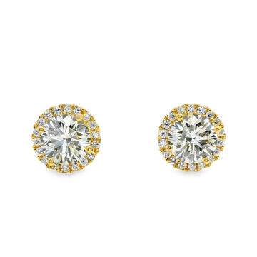 18kt Yellow Gold Lab-Grown Round Diamonds and Natural Full Cut Diamonds Halo Earrings (2.24ct)