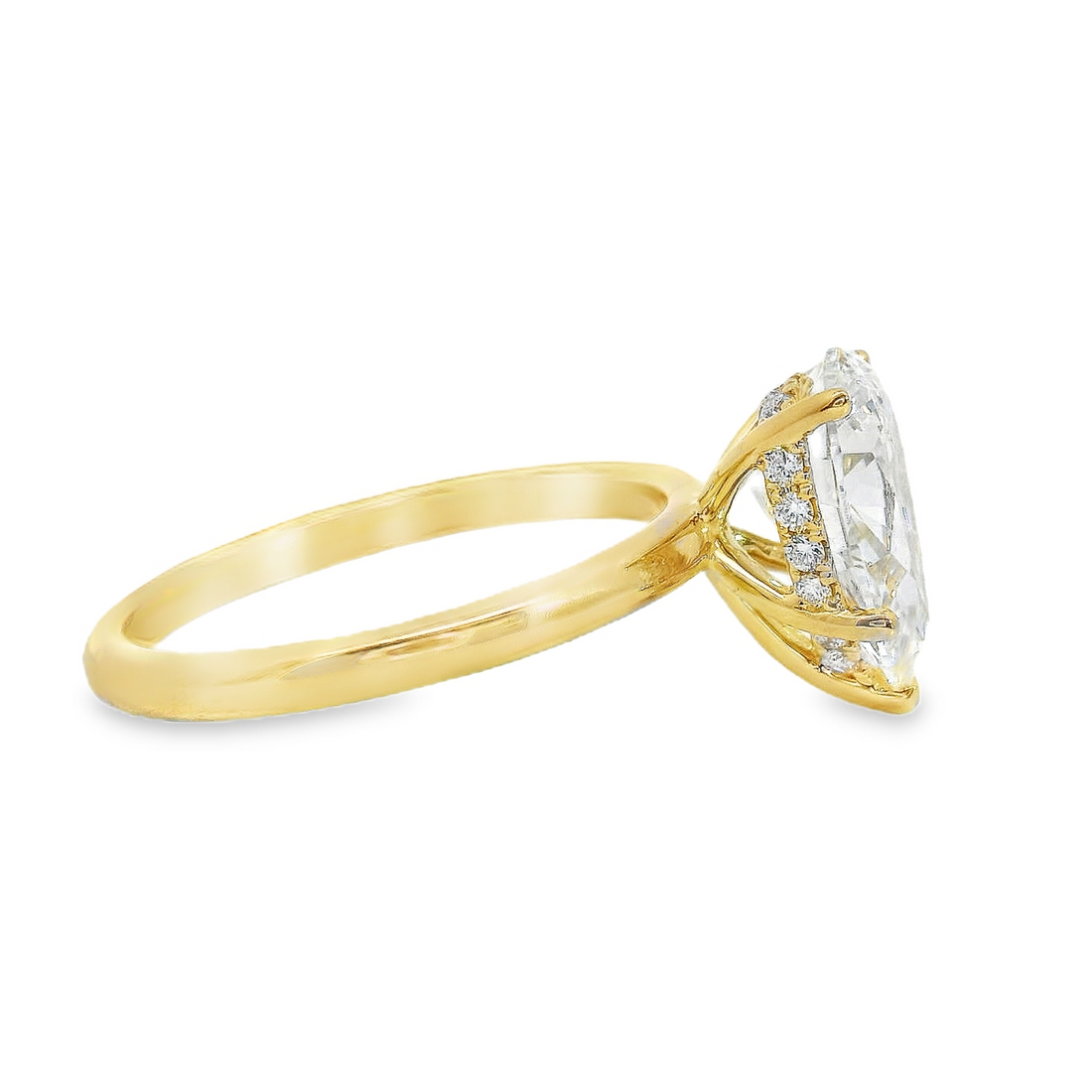 18kt Yellow Gold Lab-Grown Pear and Natural Round Diamond Hidden Halo Engagement Ring (2.09ct)