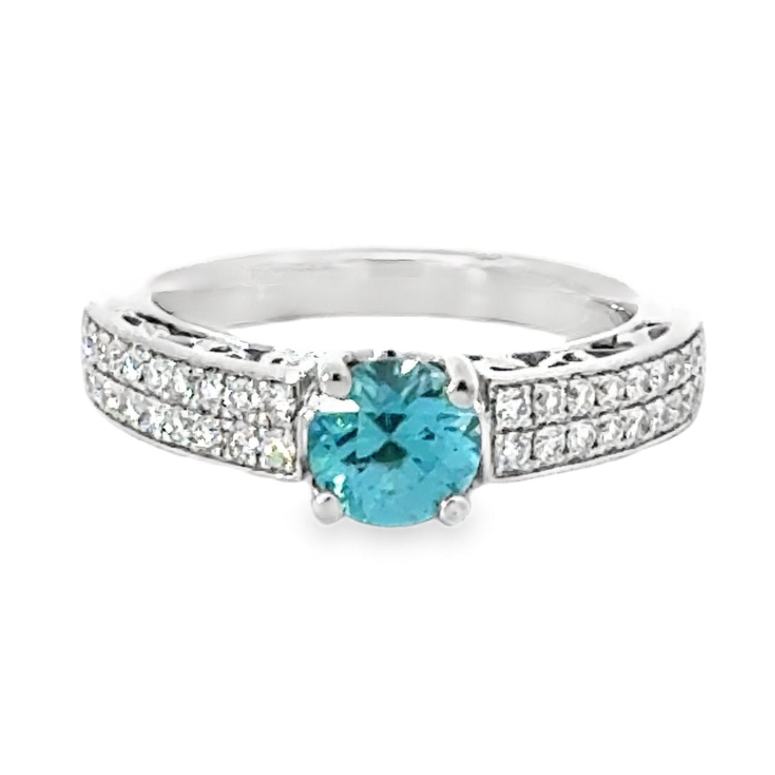 18kt White Gold Round Natural Zircon and Round Natural Diamonds Ring (1.66ct)