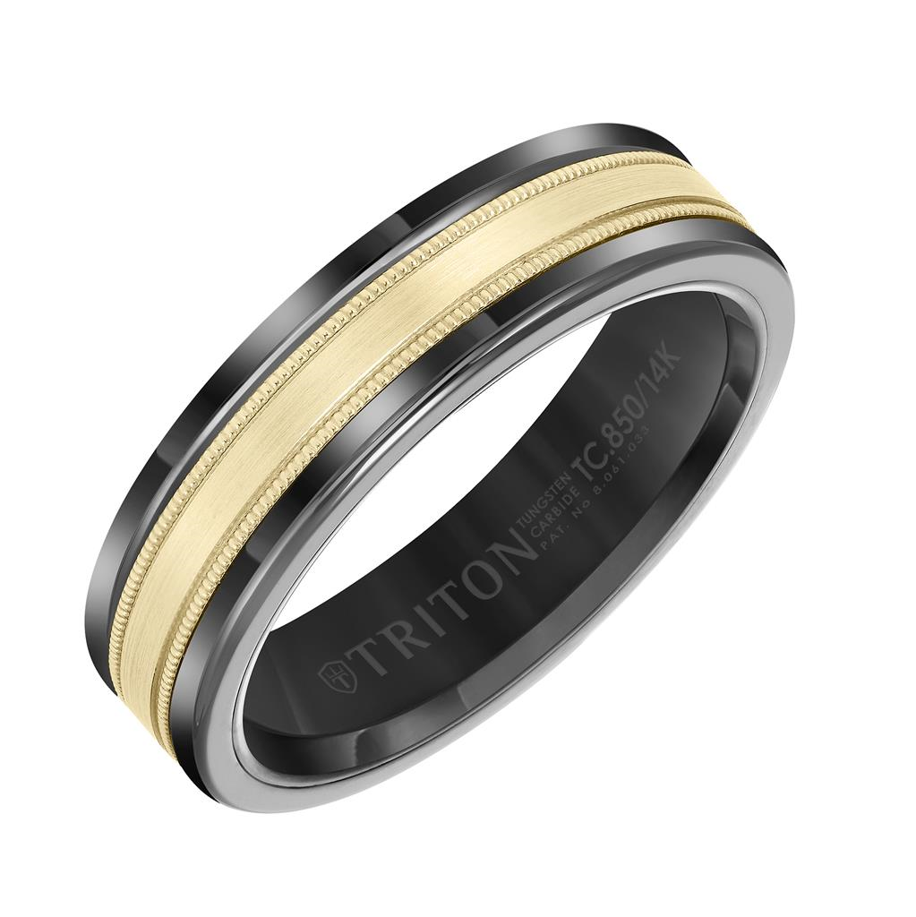 Triton Black Tungsten Carbide and 14K Yellow Gold 6mm Ring