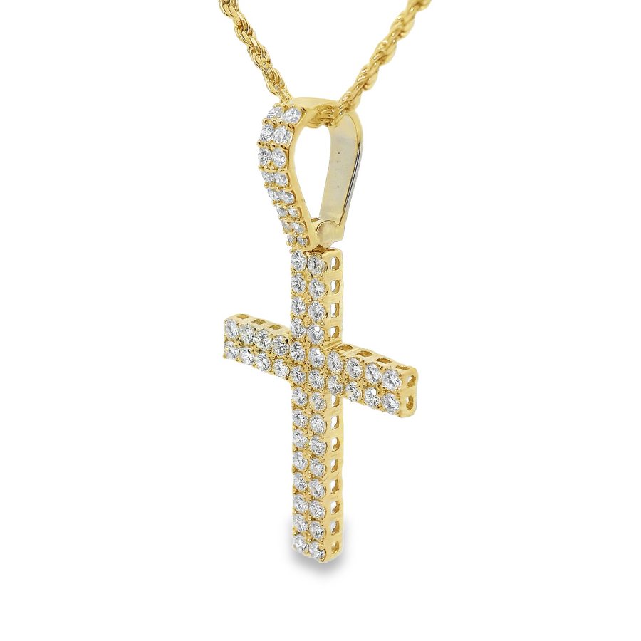 14kt Yellow Gold Lab-Grown Round Diamonds Cross Pendant (1.04ct)