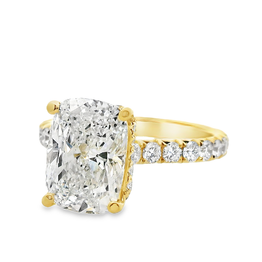 18kt Yellow Gold Lab-Grown Cushion Diamond Engagement Ring (3.99ct)