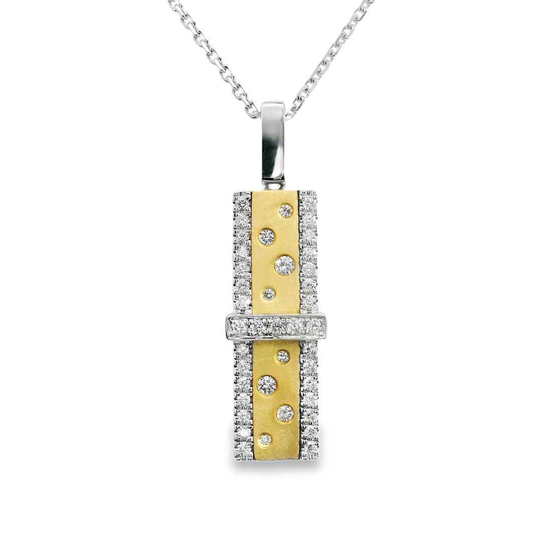 18kt Two-Tone Natural Round Diamond Bar Pendant (.24ct)
