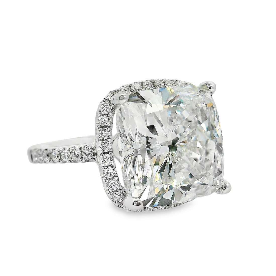 18kt White Gold Lab-Grown Cushion and Natural Diamonds Halo Engagement Ring (9.41ct)