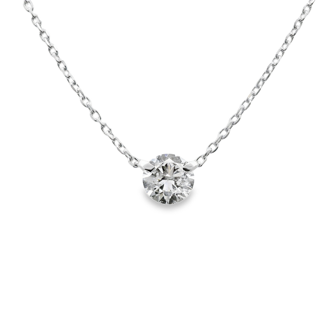 18kt White Gold Natural Round Diamond Solitaire Pendant (1.0ct)