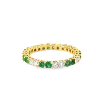 18kt Yellow Gold Round Natural Diamonds and Round Natural Emeralds Ring (1.4ct)