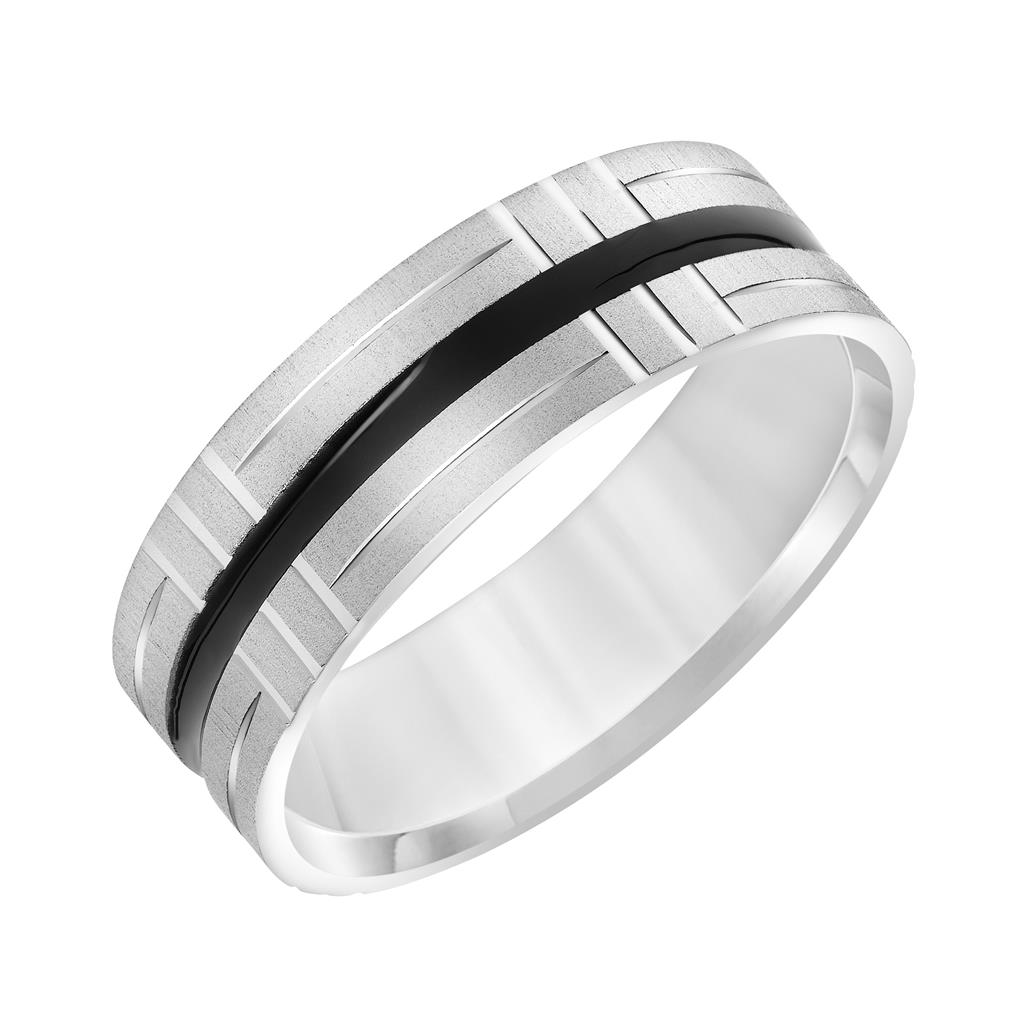 Artcarved 14kt White Gold with Black Line 7mm Wedding Band