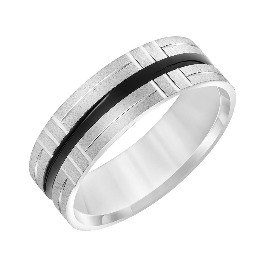 Artcarved 14kt White Gold with Black Line 7mm Wedding Band