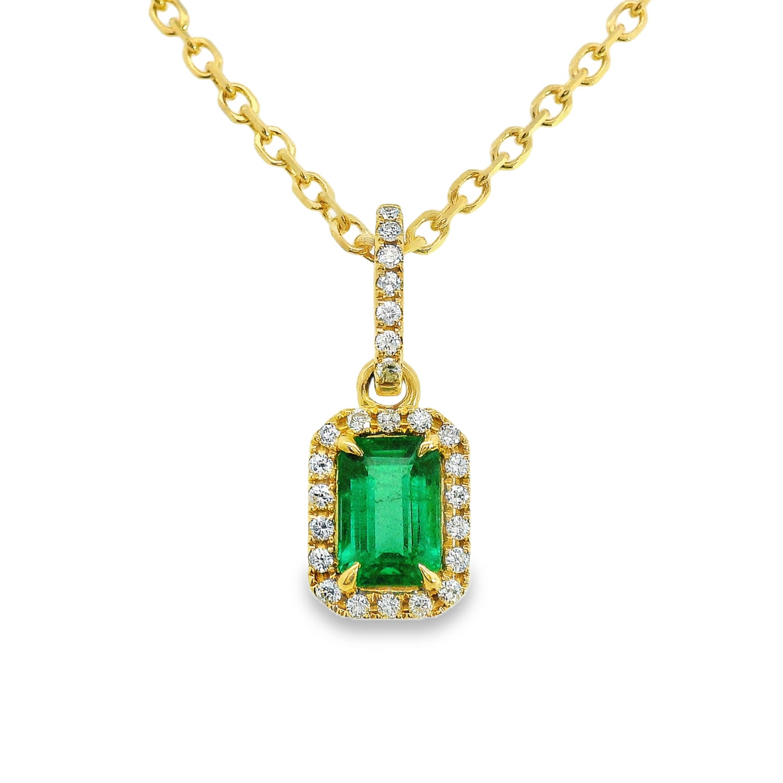 18kt Yellow Gold Natural Emerald and Natural Round Diamond Pendant (0.79ct)