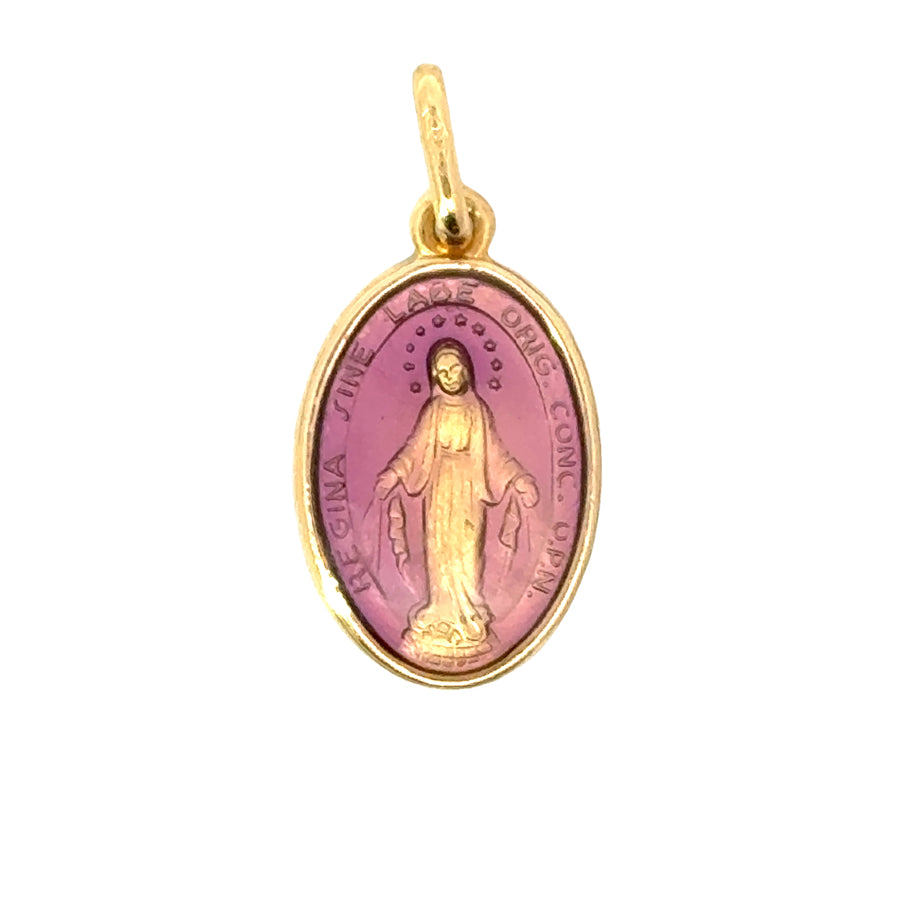 18K Yellow Gold Enamel Front Miraculous Medal Pendant (2.27g)