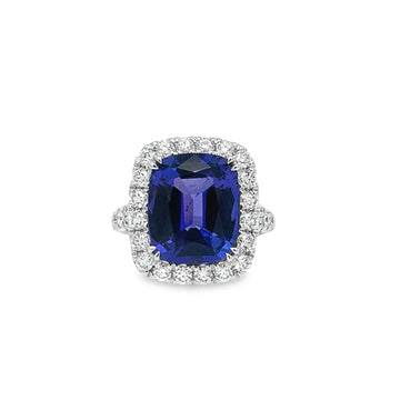 18kt White Gold Natural Diamond (1.19ct) and Tanzanite (6.83ct) Ring