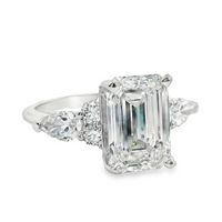 14kt White Gold Lab-Grown Emerald Cut & Pear Diamonds 3-Stone Engagement Ring (3.79ct)