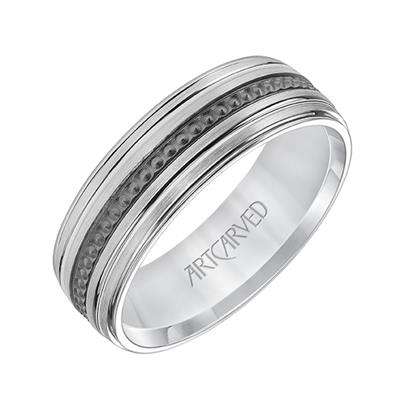 Artcarved 14K White Gold and Black Engraved 7mm Ring