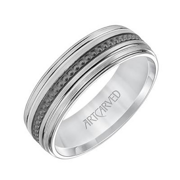 Artcarved 14K White Gold and Black Engraved 7mm Ring