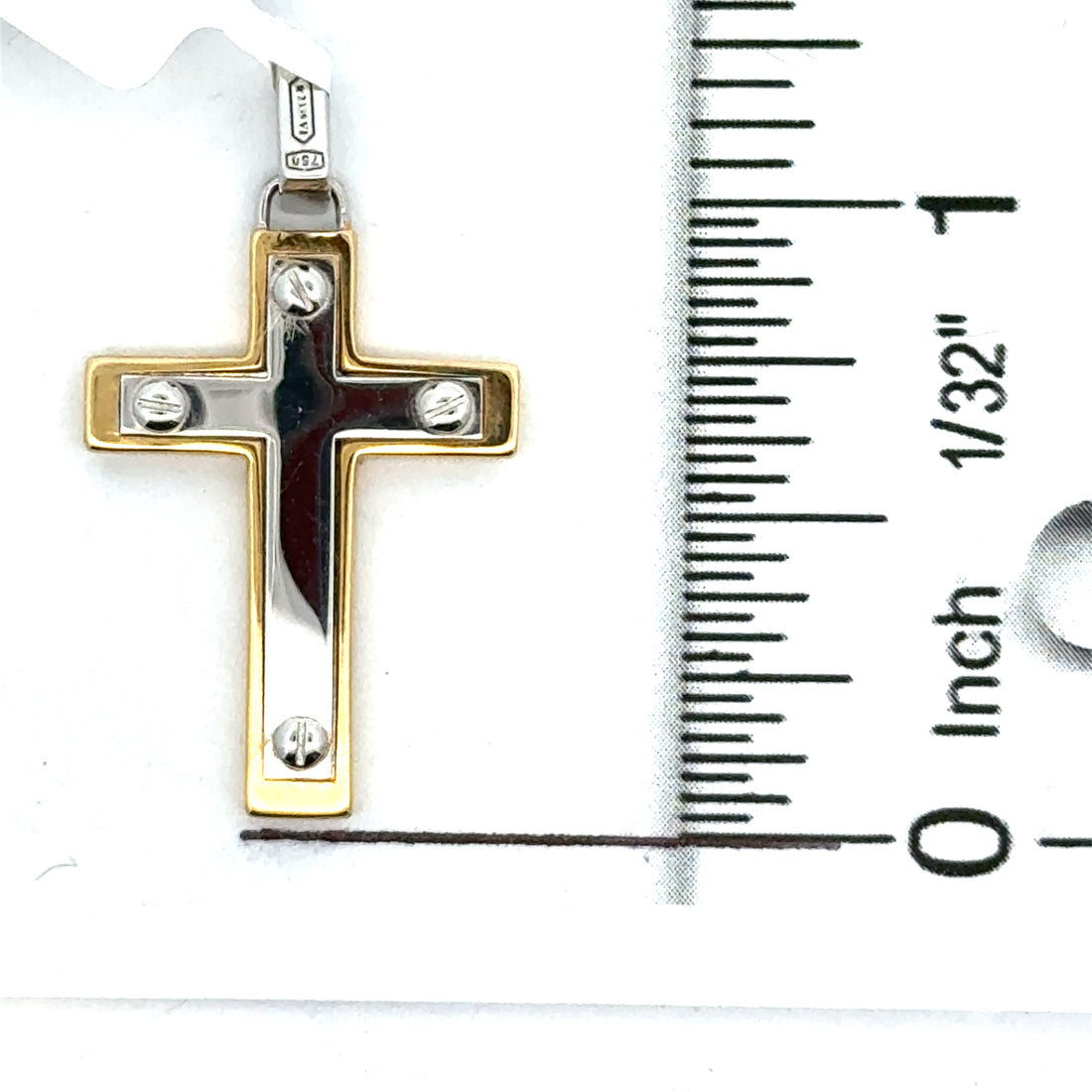 18kt Two-Tone Gold Italian Made Cross Pendant (2.6g)