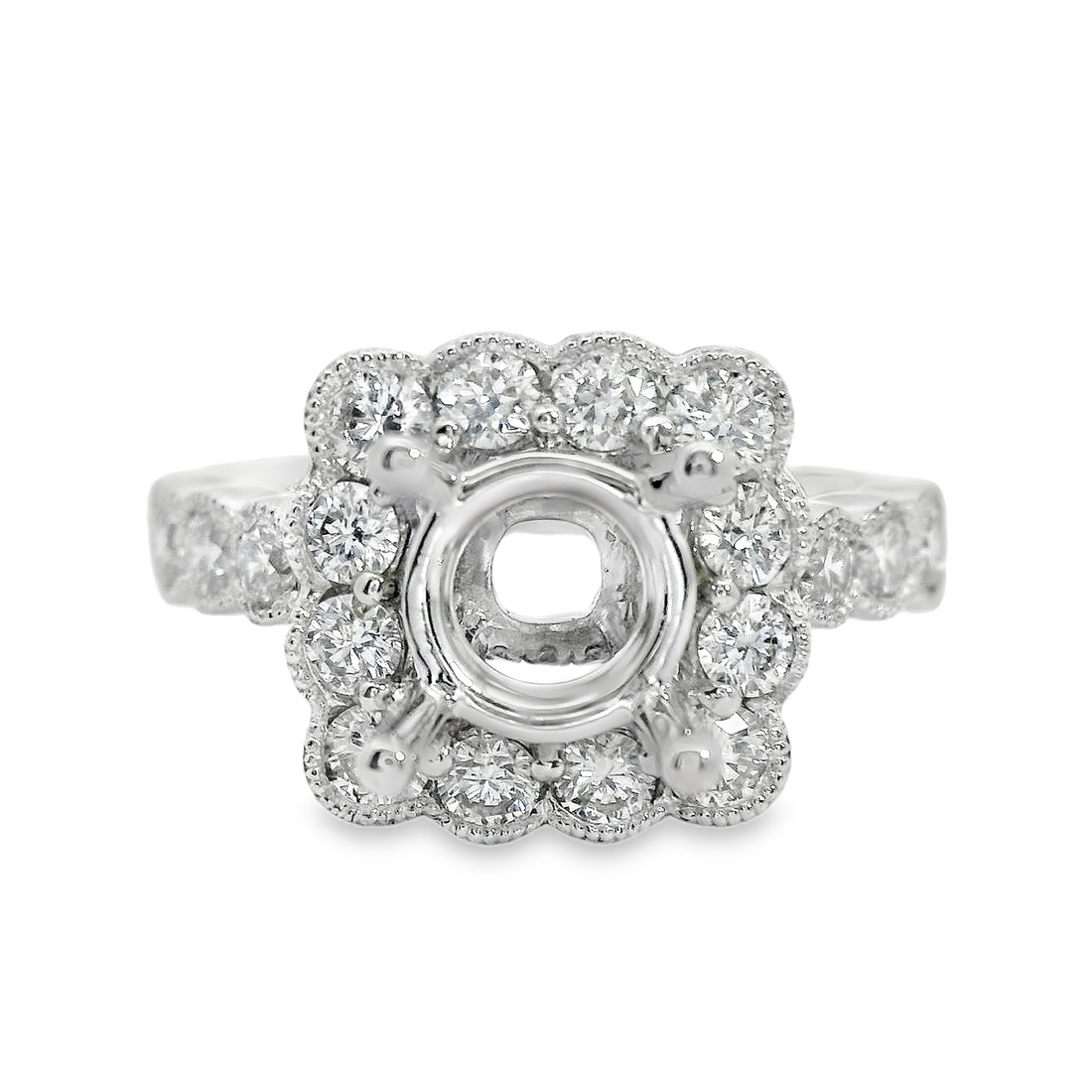 18kt White Gold Full-Cut Diamond Halo Semi-Mount Ring (.89ct)