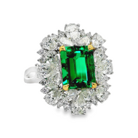 18kt Two-Tone Gold Lab-Grown Emerald and Lab-Grown Round and Pear Diamond Ring (4.16ct)