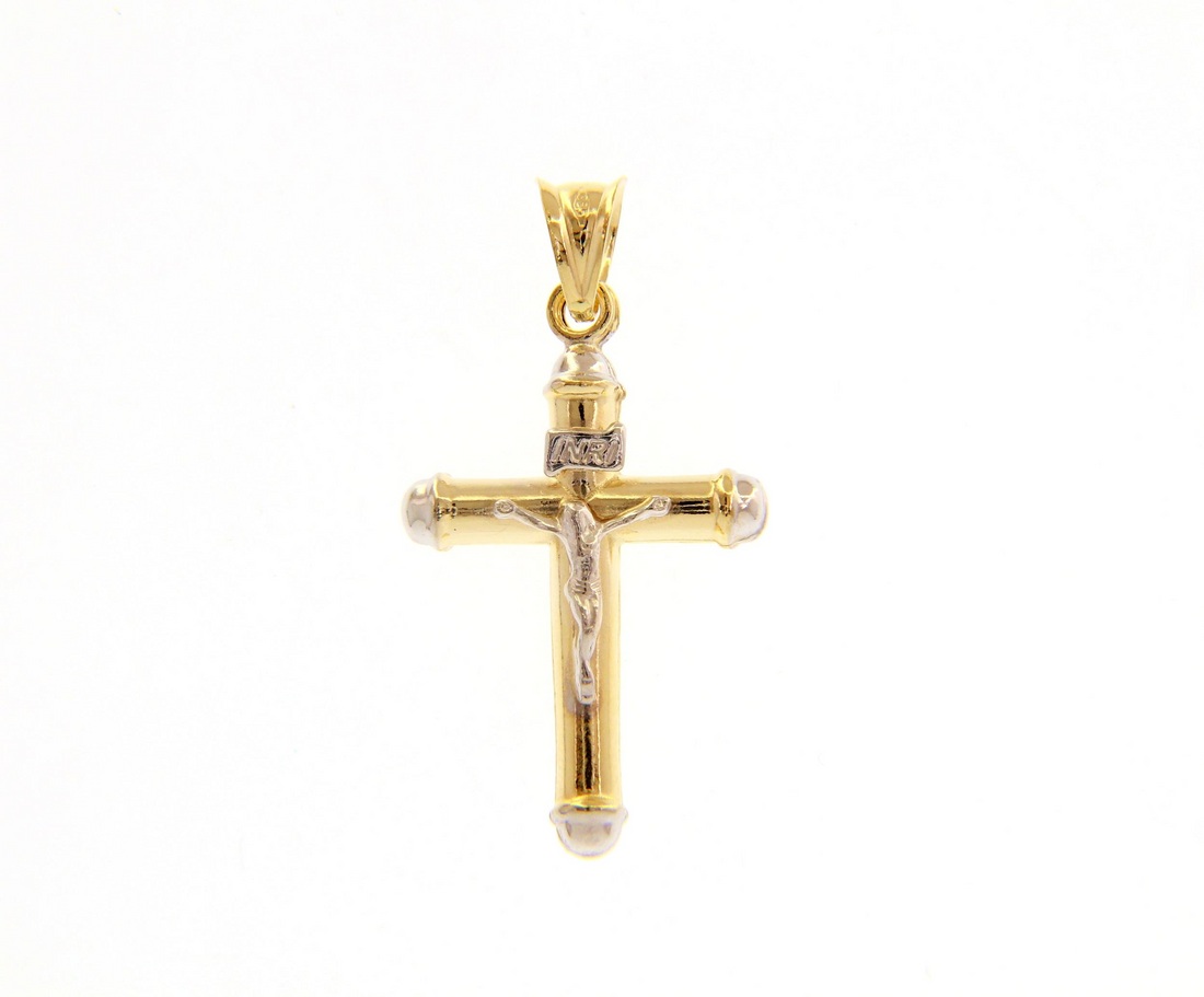 14K Two Tone Gold Crucifix Pendant (1.77g)