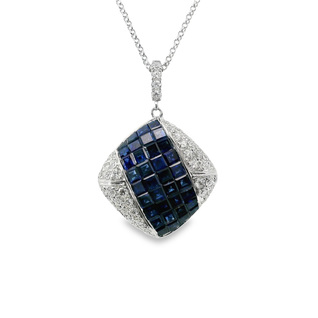 18kt White Gold Natural Sapphires And Natural Diamonds Pendant (3.41ct)